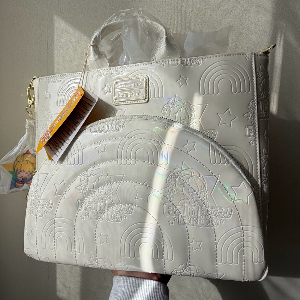 New Loungefly Rainbow Brite White Embossed Women's Convertible Tote Backpack - Picture 5 of 13